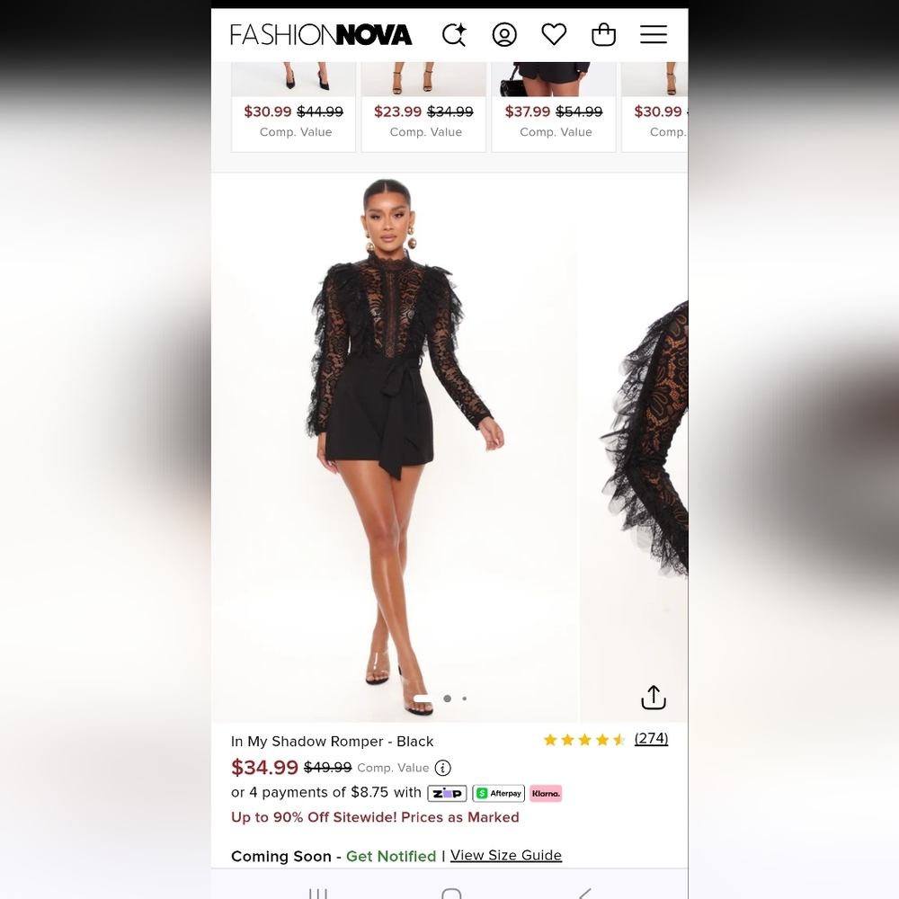 NWT Fashion Nova Black Ruffled Lace Romper Size Large